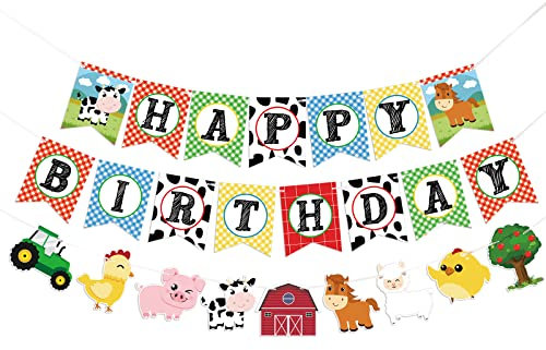 WERNNSAI Bauernhof Tier Geburtstag Banner - HAPPY BIRTHDAY Flaggen with Traktor Barnyard Bunting Garland zum Jungs Mädchen Geburtstags Partydekorationen Lieferungen