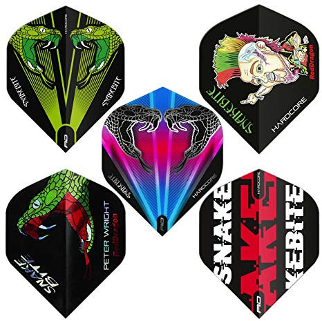 RED DRAGON Peter Wright Snakebite Assorted Hardcore Flight Pack - (5 Sätze pro Packung)