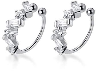 SLUYNZ 925 Argent sterling CZ Manchette Boucles d’oreilles pour Femmes Adolescentes Petites boucles d’oreilles Pas de boucles d’oreilles en Cartilage Perçant (A-Silver)
