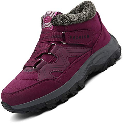 Unitysow Stivali da Neve Donna Uomo Scarpe da Inverno Caldi Pelliccia Scarpe da Neve Stivaletti All'aperto Impermeabili Stivali da Invernali,Rosso,37 EU