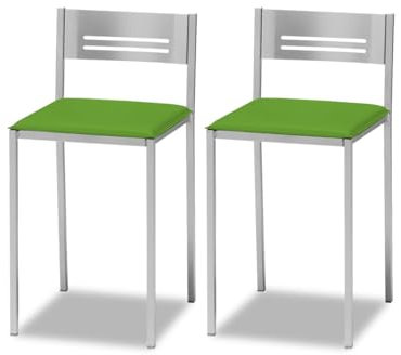 ASTIMESA Dos Taburetes de Cocina con Respaldo Polipiel Verde, Altura de Asiento 45 cms.
