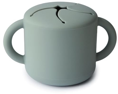 mushie Snack Taza de Silicona | Fiambrera Infantil para Llevar | Antiderrame y Resistente al Lavavajillas y al Microondas | Caja de Aperitivos Segura para Niños Pequeños y Niñas | Cambridge Blue