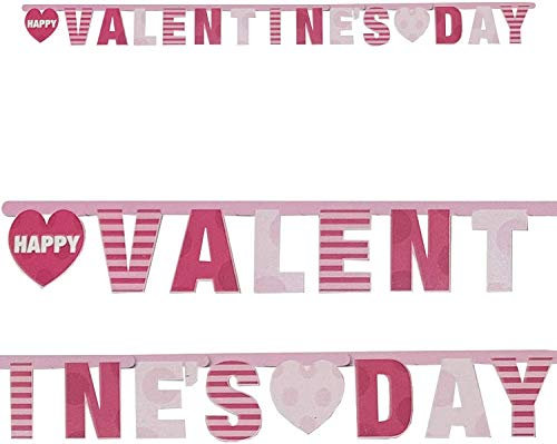 Homestreet Gifts Valentinstags-Banner Happy Valentines Day aus Karton zum Aufhängen in Pink und Rot mit Liebesherzen