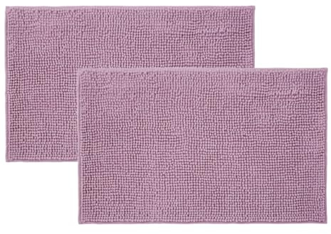 Allure Pack of 2 Bobble Chenille Bath Mat Non Slip 50 x 80cm - Soft, Absorbent, Easy Care (Heather)
