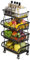 BRIAN & DANY Cestas de Frutas y Verduras Colgantes con Rueda-Organizador de La Cesta, 5 pcs S-Hooks y Pizarras Extraíbles, Verdulero Apilable Cocina de 4 Niveles, Negro