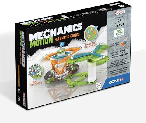 Geomag - Mechanics Motion Magnetic Gears - Lern- und Kreativspiel für Kinder - Magnetische Bausteine - Set mit 96 Teilen