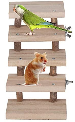 TeTupGa Natural Wooden Hamster Pet Cage Bird Platform Parrot Toy Climbing 5 Layers stair Ladder Accessories Bridge Springboard Training Tool