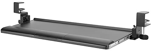 iMount KBT08T Desk Clamp-on Tilting Keyboard Tray/Ergonomic Sliding Drawer w/Wrist Rest & Pen Storage in Black