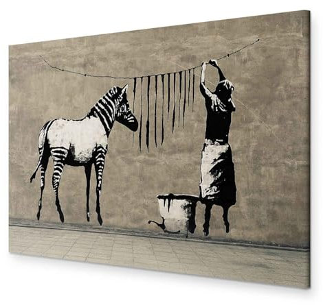 murando - Akustikbild Banksy Washing Zebra Stripes Leinwandbild 1 tlg Kunstdruck modern Wandbilder XXL Wanddekoration Design Wand Bild - Graffiti Street Art Tiere Straßenkunst