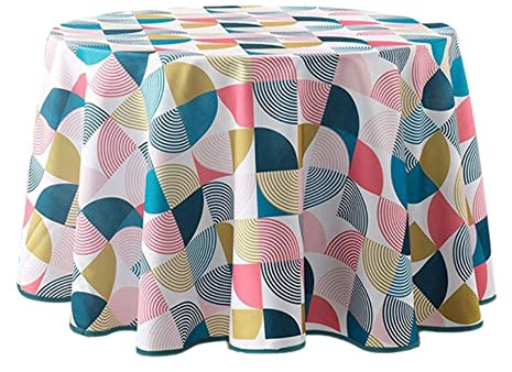Douceur d'Intérieur Nappe Ronde (Diamètre 180 cm) Rythmo Rose, Polyester Imprimé