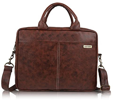 Veneer Maletín de cuero vegano para hombre de 17 pulgadas, funda de computadora portátil de negocios, viajes, trabajo, mensajero, bolsas de hombro cruzadas para hombres y mujeres, Marrón claro, L