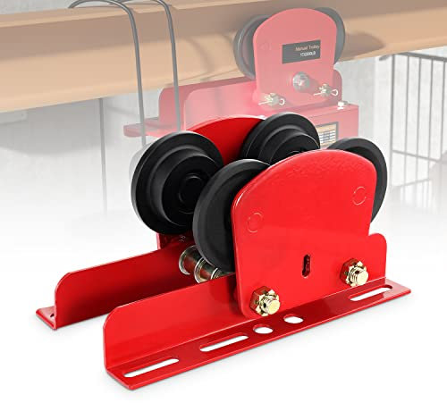 POWLAB Elektrischer Hebezeug, manueller Rollwagen, 1 Tonne, strapazierfähig, 1000 kg Tragkraft, für PA600 bis PA1000 Hebezeug, Schubgetriebe, Doppelräder, I Balkenwagen, 6,8 cm – 11 cm, verstellbarer