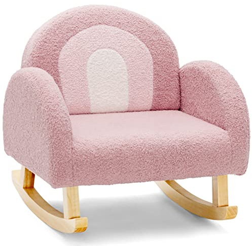 INFANS Kids Sofa, Toddler Rocking Chair with Solid Wooden Frame, Anti-Tipping Design, Plush Fabric, Children Armchair for Nursery Kindergarten Playroom Preschool, Gift for Boys Girls (Pink)
