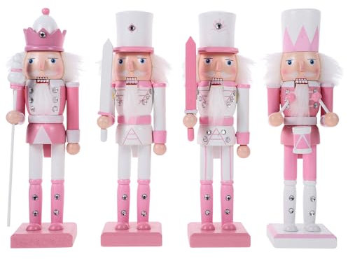 Gatuida Nussknacker-Soldaten-Figuren aus Holz, Dekoration für Weihnachten, Puppe, Geschenk, für Festival, Party, Desktop, Garten, Dekoration, Rosa, 4 Stück