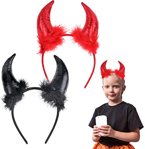JIASHA Teufelshörner Stirnband, 2 Stück Teufelsohren Teufel Ohren Haarreif Haarband Haarschmuck Teufel Ohren Haarband, für Halloween Fasching Karneval und Kostüm Party