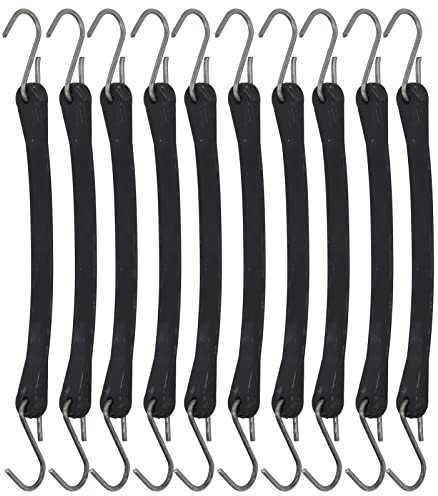 10Pcs Tie Down Cords,10in Bungee Cords, Black Rubber Heavy Duty Bungee Straps with S Hooks for Cargo Tarps Van Truck Trailer