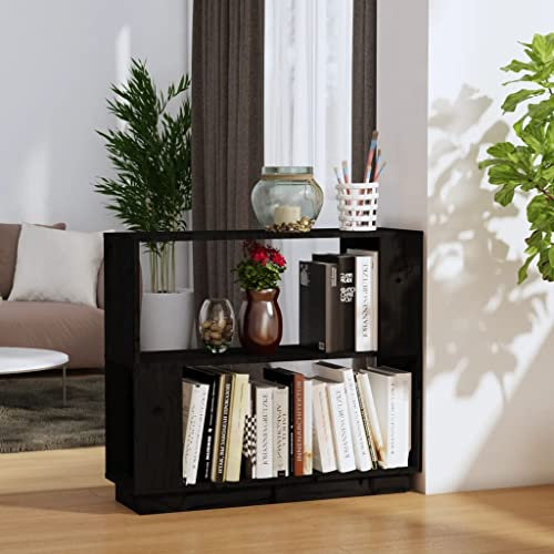 Stufenregal Bücherregal Raumtrenner Aktenregal, Bücherregal/Raumteiler Schwarz 80x25x70 cm Massivholz Kiefer Bücherregal Raumteiler Aktenregal für Wohnzimmer, Schlafzimmer, Büro