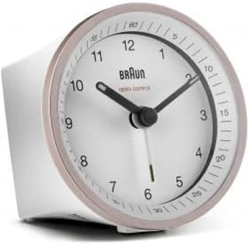 Braun Funkwecker in der Farbe weiß-rosa mit Crescendo-Alarm, Schlummerfunktion und Beleuchtung, BC07PW-DCF