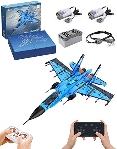Technik Militär Flugzeug Modellbausatz, Länge 67cm, 1481 Teile Groß MOC Klemmbausteine Kampfjet Bausatz, Mit Power Functions Set