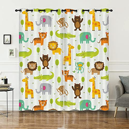 HOSIMA Waldtier Vorhänge Blickdicht Gardinen Mit Ösen,2-Set 140x260cm Elefant Giraffe Löwe Drucken Leichte & weiche Verdunklungsvorhänge für Kinderzimmer Jugendzimmer(Waldtier2 140x260cm)