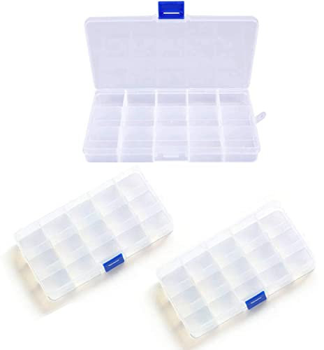 DDSHUN 3 Pack Grids Plastic Storage Boxes Plastic Organizer Jewelry Container Clear Bead Organiser with Compartments Box Adjustable Dividers Craft Tray For Rock Screw Seed Washi Tape Small Parts