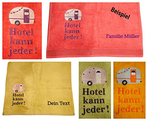 Handtuch Camping Wohnwagen Motiv Hotel kann jeder 90x50 cm bestickt mit Wunschtext