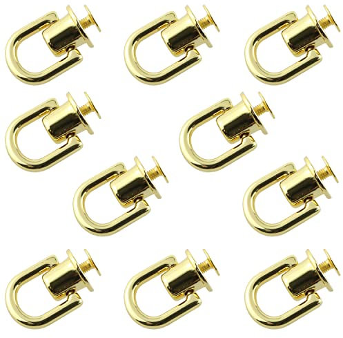 LUORNG D-Ring-Bolzen, 10 Stück, 360 Grad Karat Gold, drehbare Kugelpfosten-Knöpfe mit D-Ring für Geldbörsen-Riemen, Schuhe, Dekoration, Schrauben im Lieferumfang enthalten, Gold, 17 mm