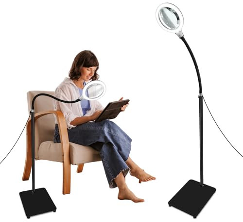 Delixike Loupe avec lumière et support, lampe loupe avec col de cygne flexible, loupe à intensité variable avec 54 LED pour personnes âgées, lecture, travaux manuels