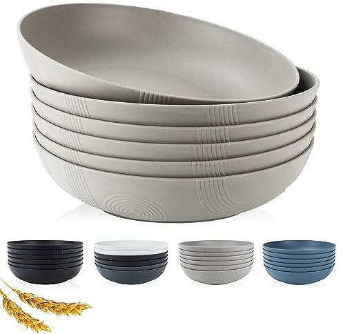 PYRMONT 65oz Wheat Straw Bowls-10 inches Large Salad Bowls Set of 6,Bowls for Kitchen,Shallow Serving Bowls,Lightweight & Unbreakable,Microwave & Dishwasher Safe,BPA-Free