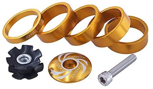 ETomey Bike Headset Bicycle Headset Bicycle Front Fork Stem Ring Gasket Set 1/8 Inch Headset Spacer W/Stem Top Cap Drop Shipping (Color : Gold)