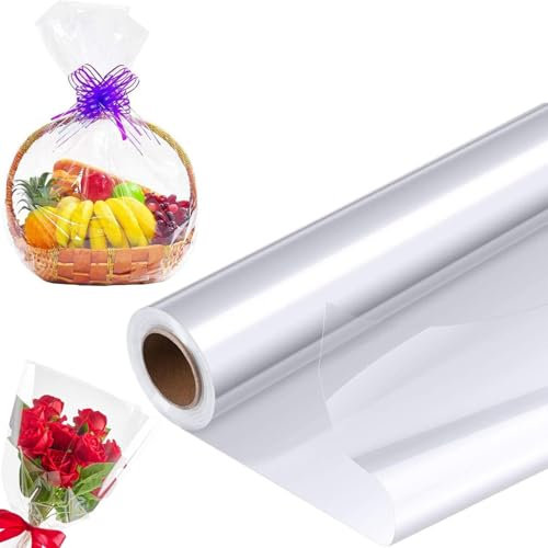 Rotolo di carta da Regalo Trasparente – Cellophane, rotolo di carta alimentare da 2,2 ml, per avvolgere cesti regalo, pellicola lumenfolie e fiori, cesti regalo (40 cmx20 m)