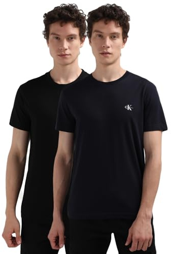 Calvin Klein Jeans Herren 2er Pack T-Shirts Kurzarm Monologo Rundhalsausschnitt, Mehrfarbig (Night Sky/Ck Black), S