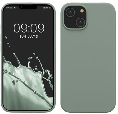 kwmobile Case for iPhone 14 Case - Slim Soft TPU Silicone Cover - Works with Wireless Charging - Rainwashed Green