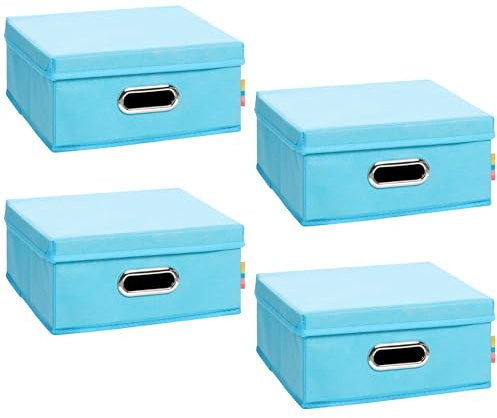 Storanda | 4er Set | MIA Aufbewahrungsbox Halbhoch mit Deckel Regal | Korb Regalbox für Würfelregal Kallax | Aufbewahrung Schlafzimmer, Bad, Büro | Einsatz Schubladentrenner | 28x28x14 cm | Türkis