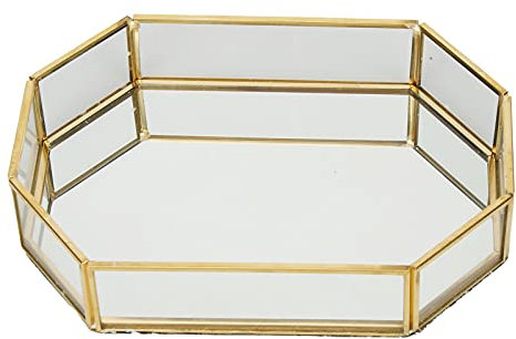 Mokylor Spiegeltablett, Glastablett, Dekoratives Tablett, Verspiegelter Parfüm-Organizer, Verzierte Schminktisch-Dekoration, Make-up-Organizer, Schmuck-Organizer, Serviertablett für Kommoden, Badezimm