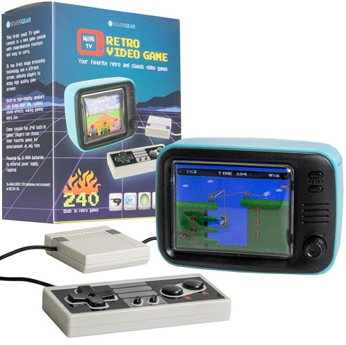 Silvergear® Mini TV Retro Video Game | Console de Poche analogique rétro | avec 240 Jeux Classiques | Console de Jeu Portable | Mini Console de Jeu | 61 x 64 x 94 mm | Bleu