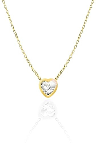 AMORINO Collana Donna Mini Punto Luce Formato Cuore In Acciaio Inossidabile (Oro Bianco Diamante)