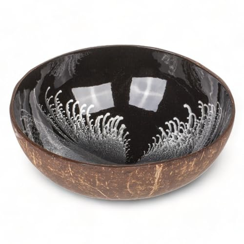 MIJOMA Exotische Kokosnuss-Schale | Innenseite farbenfroh lackiert | Robust und ästhetisch | Perfekt für einzigartige Bowl-Kreationen | 13x13x6 cm (Schwarz)