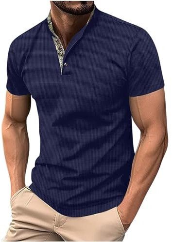 HAOLEI Polos Shirts for Men Adult UK Clearance Waffle Plain Lightweight Golf Casual Collared Tops Breathable Work Shirts Summer Patchwork Short Sleeve T Shirts Buttons Basic Tees