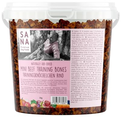 Sana Premium Dog Foods | Trainingsknöchelchen Rind 1kg | Zum Training oder als Snack | Leckerli für Hunde mit 95% Rind