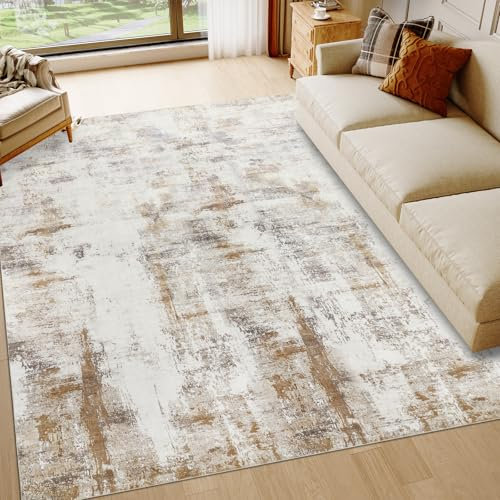 Famibay Teppich Wohnzimmer 200x290cm Kurzflor Beige Braun Teppich Schlafzimmer Waschbar Modern Abstrakt Groß Wohnzimmerteppich für Wohnzimmer Schlafzimmer Esszimmer