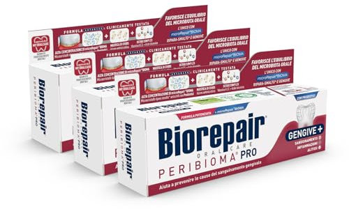 Biorepair, Dentifricio Peribioma, Pro Gengive+, 12 Confezioni da 75 ml, per un Normale Microbiota Orale, Previene Sanguinamento Gengivale e Protegge dalla Placca Gengivale