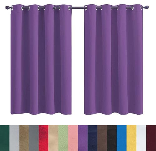 GAIFNAG Verdunklungsvorhänge Kurz Ösenvorhang 160 x 80 cm Wärmeisolierend, Vielen Farben Und Ausführungen Kälteschutz Vorhang Verdunkelung Gardinen für Hotels Büros Wohnzimmer, Lila
