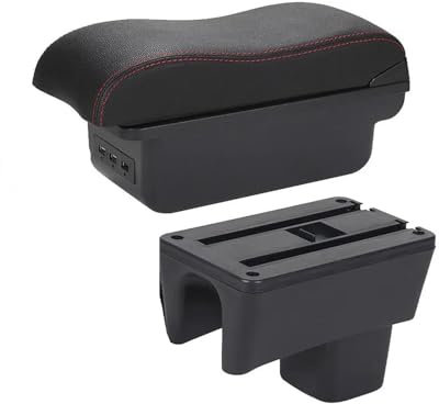 Mittelarmlehne Für Suzuki Für Swift 2005 2006 2007 2008 2009 2010 2011-2023 Armlehnenbox Autoarmlehne Gebogene Oberfläche Autoaufbewahrungsbox Mittelkonsole Armlehne(B1 Black red 3USB)
