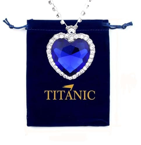 fdsmall Titanic Herz des Ozeans Halskette Liebe Herz Anhänger Halskette für immer Saphir Anhänger Glänzender Kristall Zirkon Schmuck Geschenke für Frauen (Blue)