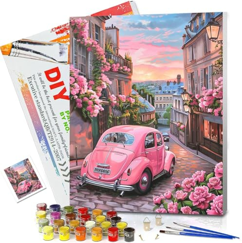 JATOK Peinture par numéros pour adultes, peinture par numéros, voiture DIY avec pinceaux et peintures acryliques, peinture à l'huile sur toile pour décoration d'intérieur, cadre, 30 x 40 cm