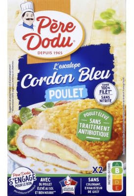 Pere Dodu Escalope Cordon Bleu de poulet eleve sans traitement antibiotique - L'etui de 2, 200 g