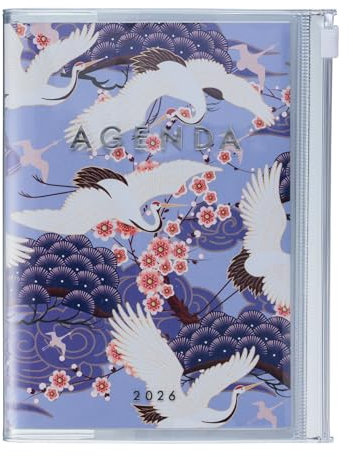 MARK'S 2025/26 Taschenkalender, A6 Japan / Birds, Purple: Von September 2025 bis Dezember 2026