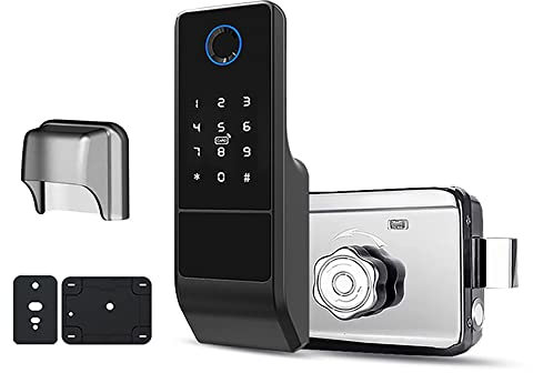 Joskeijky Tuya - Cerradura de puerta inteligente con contraseña digital, doble huella digital, cerradura de llanta electrónica para puerta de hierro exterior