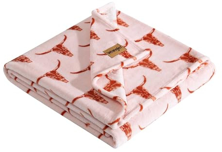 Wrangler - Throw Blanket, Soft Plush Fleece Bedding, Yellowstone Inspired, Western Decor for Bed or Couch (Steer Head Peach, 50 x 70)